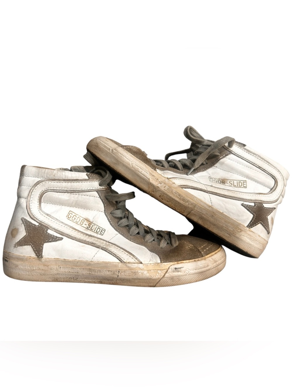 Golden Goose Slide High-Top Sneakers in White and Tan